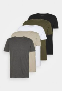 Pier One 5 Pack - Basic T-Shirt - White/Dark Grey/Black -Fashion Shop c8b9f5cce9884e23aebd3711252e2349
